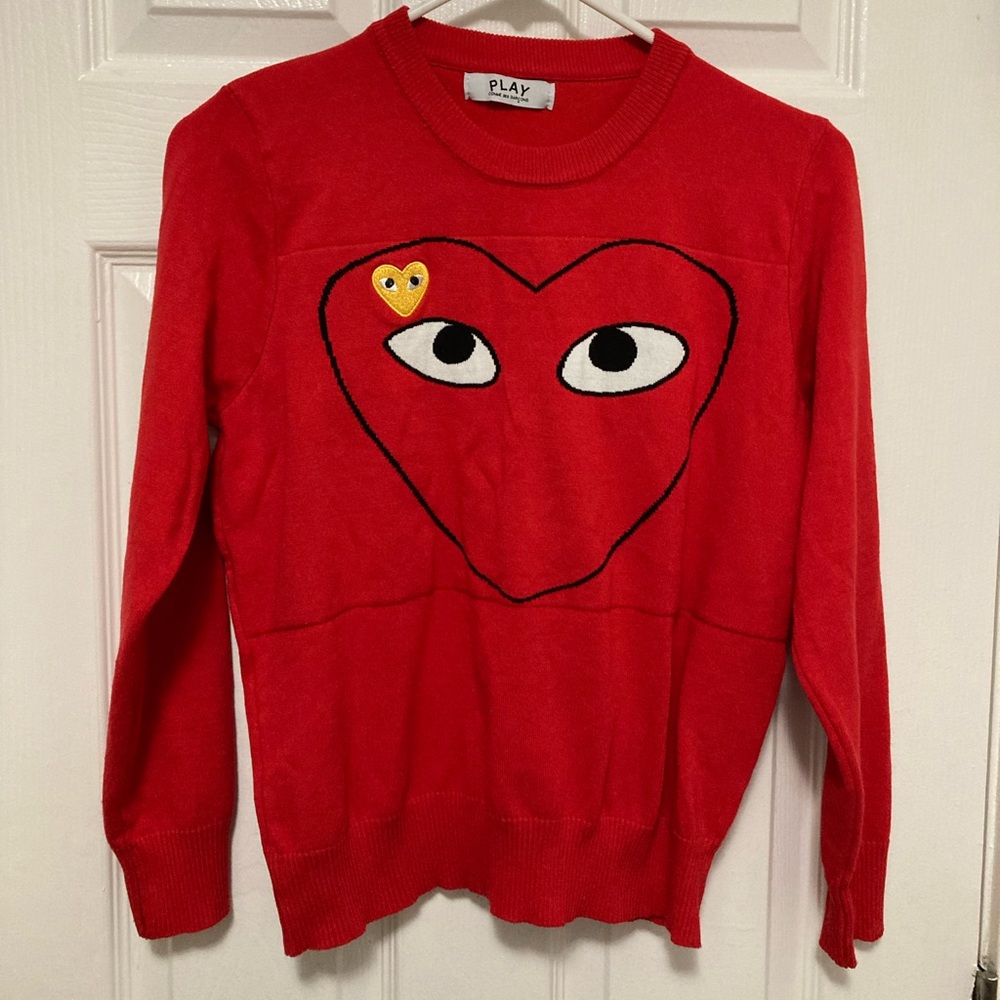 **Comme des Garcons Play Rare HTF Red Heart Eyes Long Sleeve Sweater #V